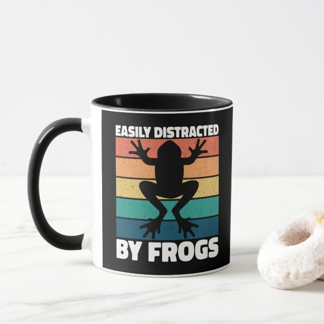 Easily Distracted By Frogs Lovers Colourful Design Mug (With Donut)