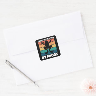 Easily Distracted By Frogs Lovers Colourful Design Square Sticker