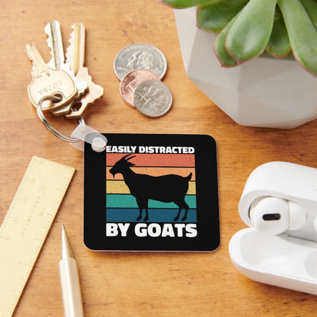 Easily Distracted By Goats Cute Farming Lover Cool Key Ring (Desk)