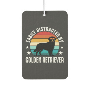 Easily Distracted by Golden Retriever Retro Sunset Car Air Freshener