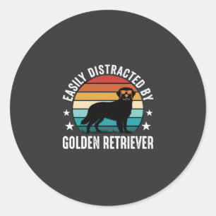 Easily Distracted by Golden Retriever Retro Sunset Classic Round Sticker