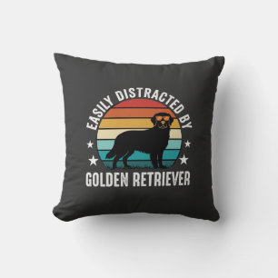 Easily Distracted by Golden Retriever Retro Sunset Cushion