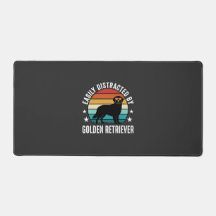 Easily Distracted by Golden Retriever Retro Sunset Desk Mat