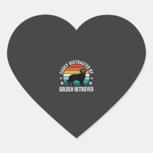 Easily Distracted by Golden Retriever Retro Sunset Heart Sticker