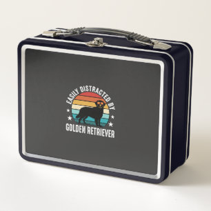 Easily Distracted by Golden Retriever Retro Sunset Metal Lunch Box