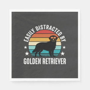 Easily Distracted by Golden Retriever Retro Sunset Napkin