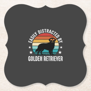 Easily Distracted by Golden Retriever Retro Sunset Paper Coaster