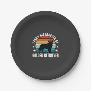 Easily Distracted by Golden Retriever Retro Sunset Paper Plate