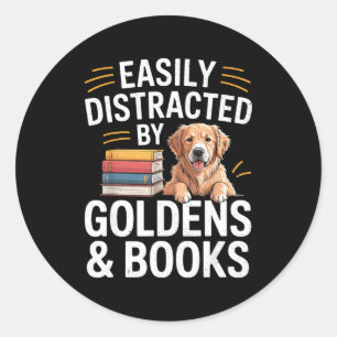 Easily Distracted By Goldens &amp; Books - Golden  Classic Round Sticker