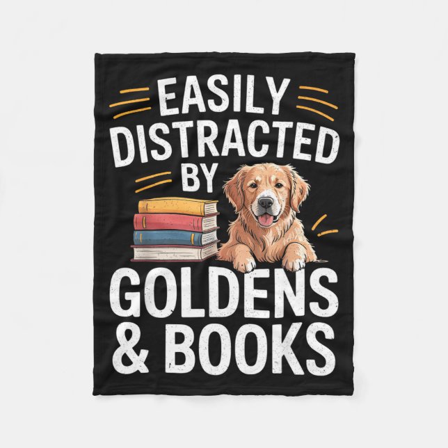 Easily Distracted By Goldens &amp; Books - Golden  Fleece Blanket (Front)