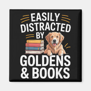 Easily Distracted By Goldens &amp; Books - Golden  Magnet