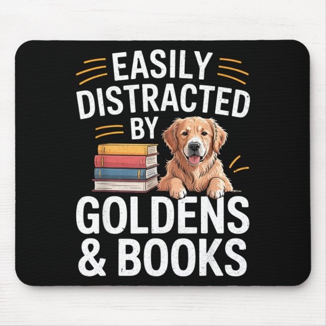 Easily Distracted By Goldens &amp; Books - Golden  Mouse Pad (Front)