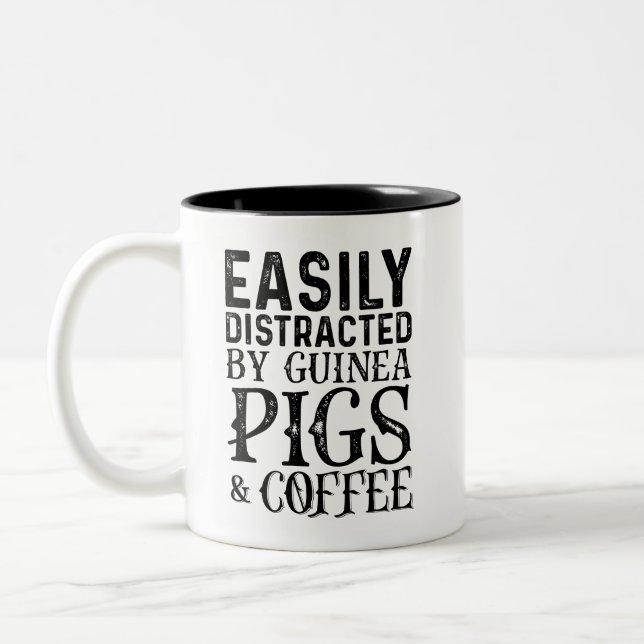 Easily Distracted By Guinea Pigs And Coffee Two-Tone Coffee Mug (Left)