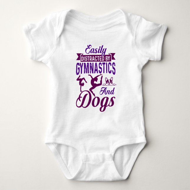 Easily Distracted By Gymnastics and Dogs Baby Bodysuit (Front)
