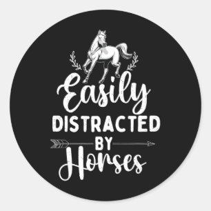 Easily Distracted By Horses - Horse Lover Horsebac Classic Round Sticker