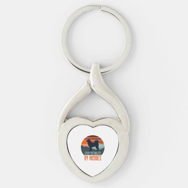 Easily Distracted By Huskies Dog Walking Key Ring (Front)