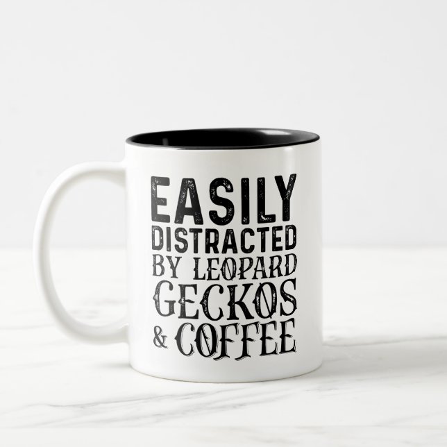 Easily Distracted By Leopard Geckos And Coffee Two-Tone Coffee Mug (Left)