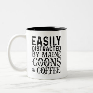 Easily Distracted By Maine Coons And Coffee Two-Tone Coffee Mug