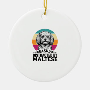 Easily Distracted By Maltese Vintage Dog Design_1 Ceramic Ornament