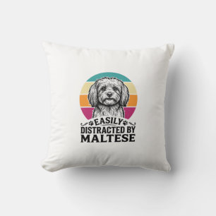 Easily Distracted By Maltese Vintage Dog Design_1 Cushion