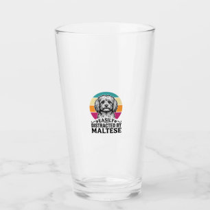 Easily Distracted By Maltese Vintage Dog Design_1 Glass