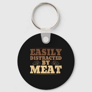 Easily Distracted By Meat Funny Bbq Key Ring