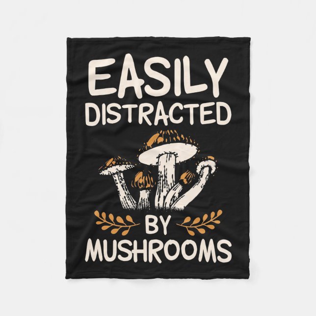 Easily Distracted By Mushroom Fleece Blanket (Front)
