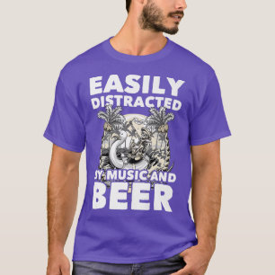Easily Distracted By Music And Beer Funny Skeleton T-Shirt