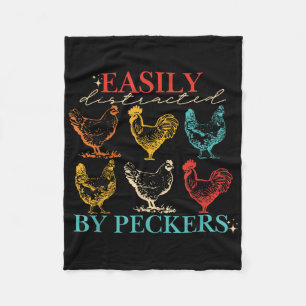 Easily Distracted By Peckers Chicken Vintage Desig Fleece Blanket