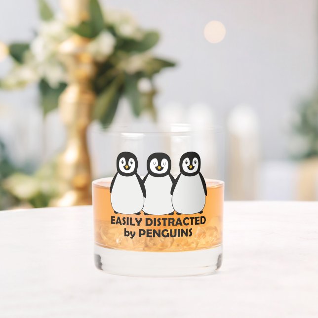 Easily Distracted by Penguins Whiskey Glass (Insitu (Wedding))