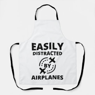Easily distracted by planes funny pilot aviator apron