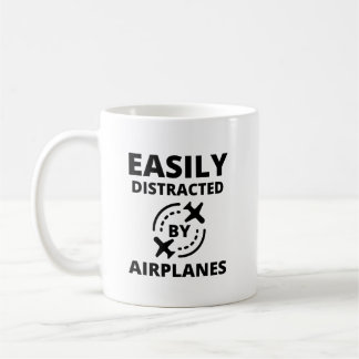 Easily distracted by planes funny pilot aviator coffee mug
