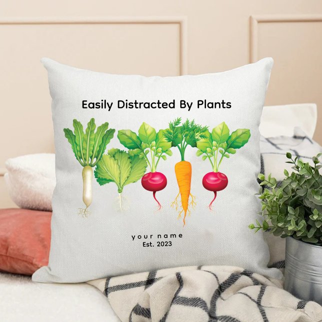 Easily Distracted By Plant / Cool Vegans Cushion (Easily Distracted By Plant / Cool Vegans Throw Pillow)