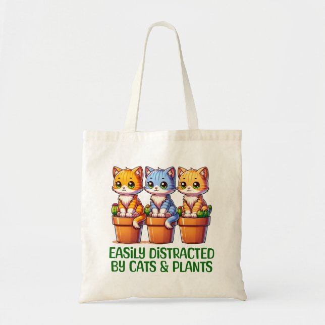 Easily distracted by plants and cats tote bag (Front)