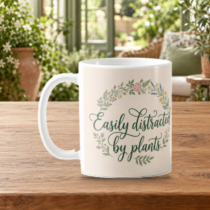Easily Distracted by Plants Floral Script Mug