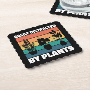 Easily Distracted By Plants Gardening Lovers Funny Paper Coaster
