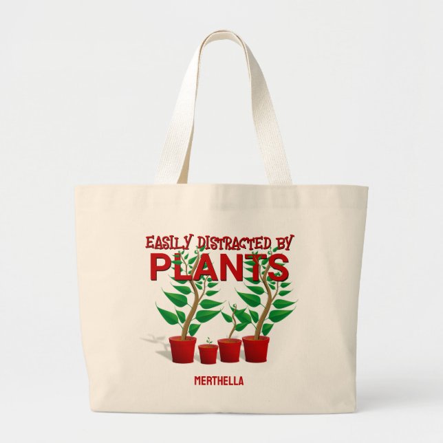 EASILY DISTRACTED BY PLANTS Unisex  Large Tote Bag (Front)