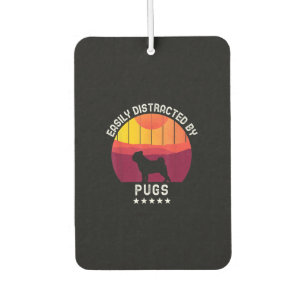 Easily Distracted By Pugs Retro Pug Dog Lover Car Air Freshener