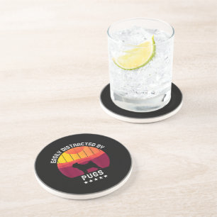 Easily Distracted By Pugs Retro Pug Dog Lover Coaster