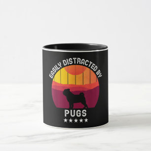 Easily Distracted By Pugs Retro Pug Dog Lover Mug