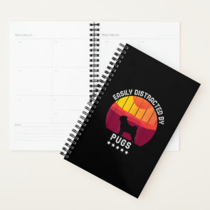 Easily Distracted By Pugs Retro Pug Dog Lover Planner