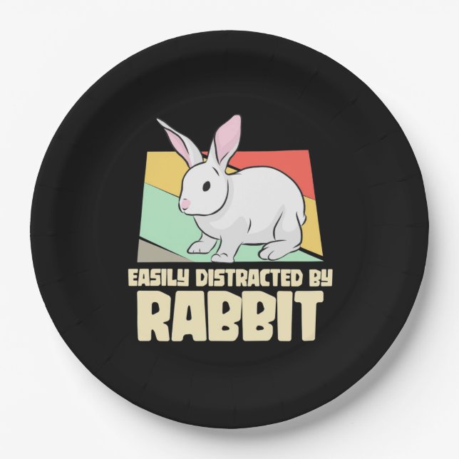 Easily Distracted By Rabbit Paper Plate (Front)