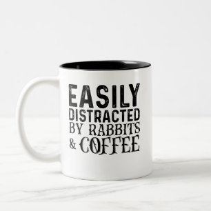 Easily Distracted By Rabbits And Coffee Two-Tone Coffee Mug