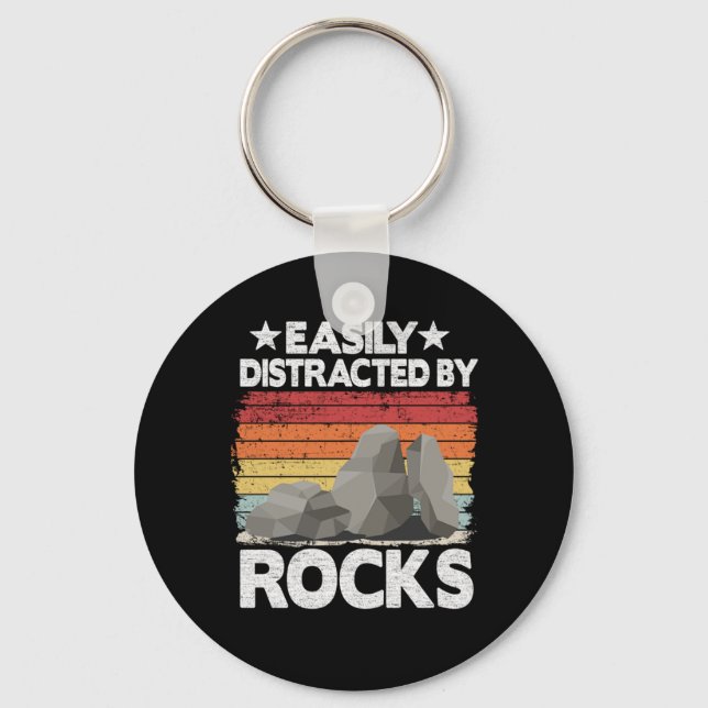 Easily Distracted By Rocks Collector Mineral Retro Key Ring (Front)