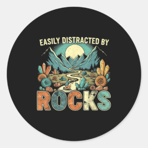 Easily Distracted By Rocks Geology Geologist Colle Classic Round Sticker