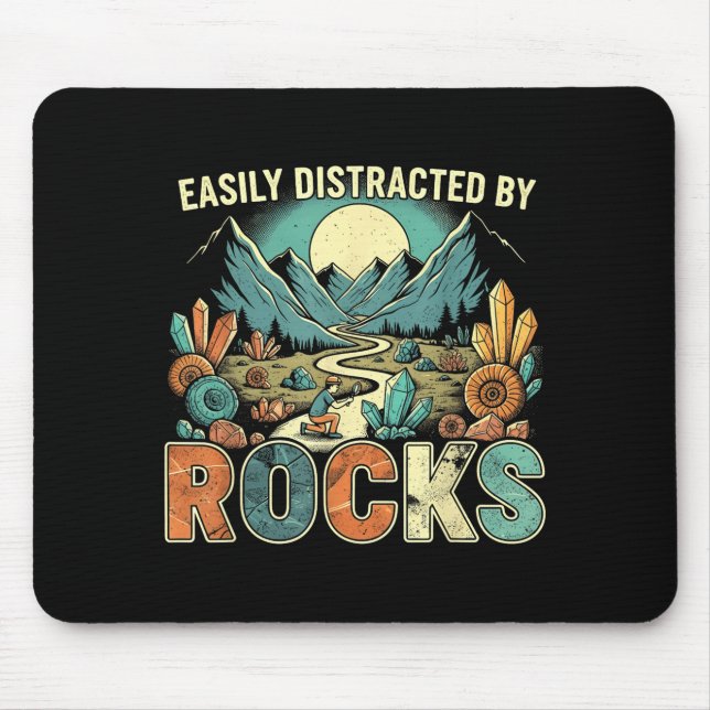Easily Distracted By Rocks Geology Geologist Colle Mouse Pad (Front)