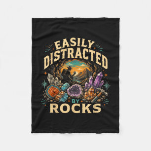 Easily distracted by rocks vintage rockhound fleece blanket