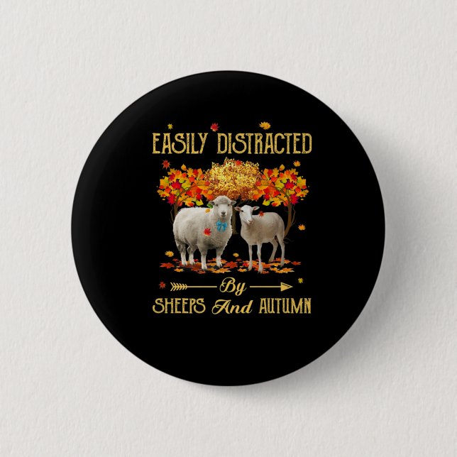 Easily Distracted By Sheeps And Autumn Fall Season 6 Cm Round Badge (Front)