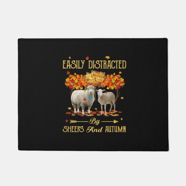 Easily Distracted By Sheeps And Autumn Fall Season Doormat (Front)