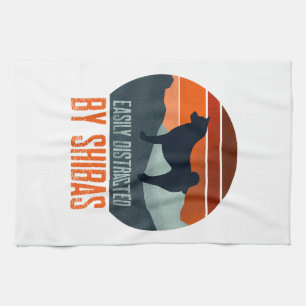 Easily Distracted By Shibas Dog Walking Tea Towel